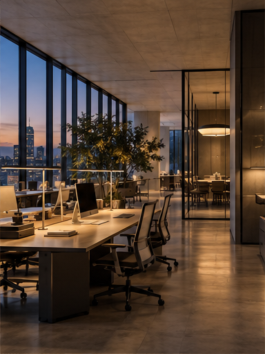 Contemporary office with natural light and focused work settings